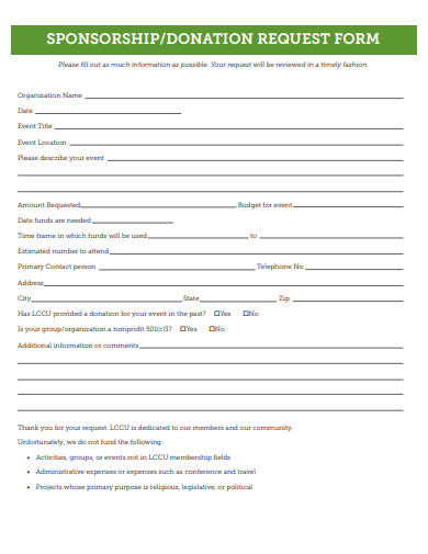 sample sponsorship donation form