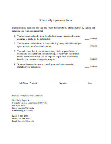 scholarship agreement form example