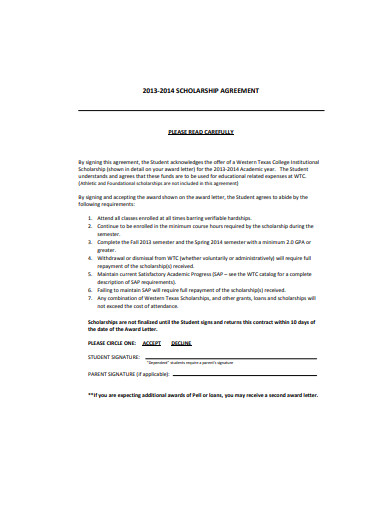 scholarship agreement sample