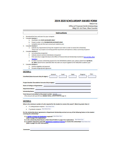 scholarship award form