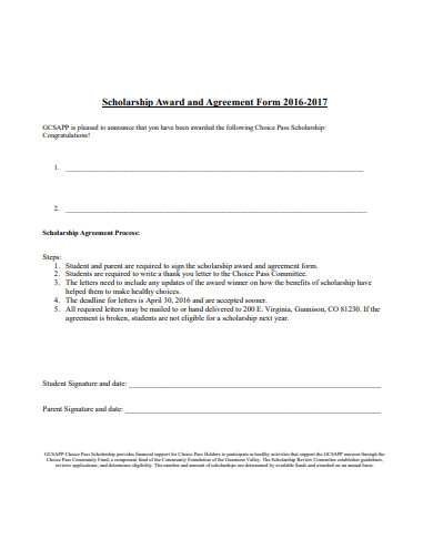 scholarship award and agreement form