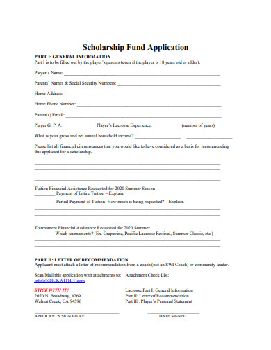 scholarship fund application example