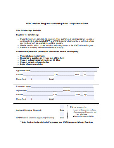 scholarship fund application form example