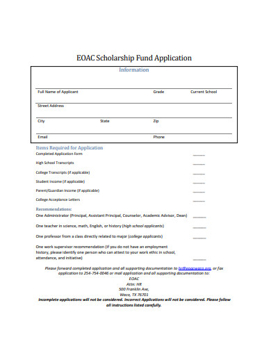 scholarship fund application sample