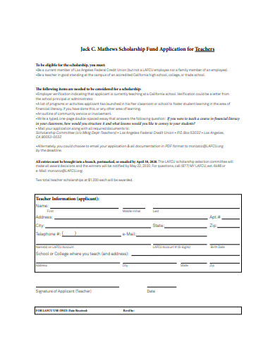 scholarship fund application for teachers
