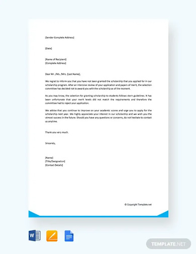 scholarship rejection letter template