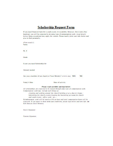 scholarship request form in doc