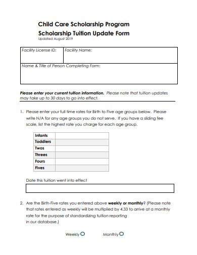 scholarship tuition update form