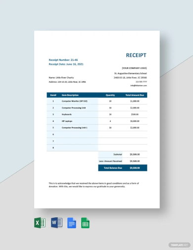 School Donation Receipt Template