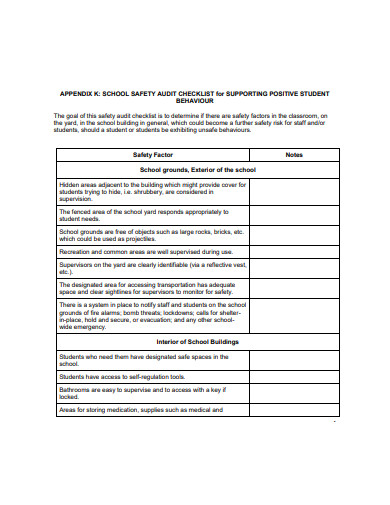 school safety audit checklist