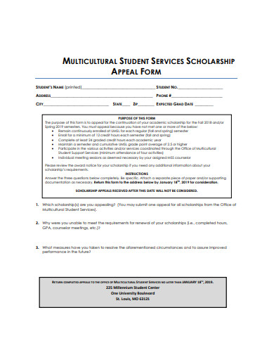 Student Services Scholarship Appeal Form