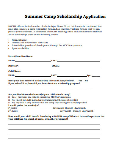 summer camp scholarship application