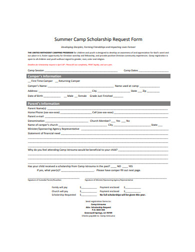 summer camp scholarship request form