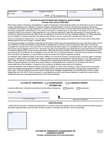 temporary guardianship letter example