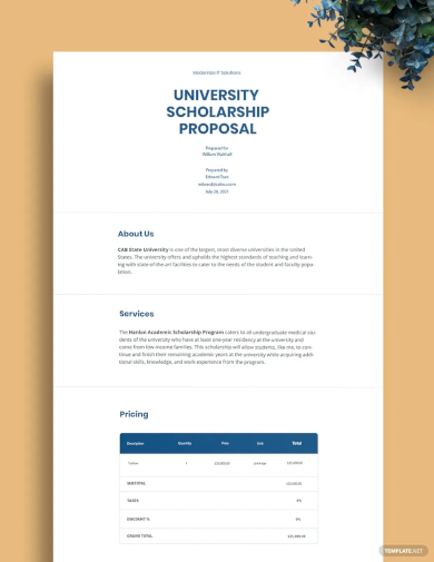 university scholarship proposal template