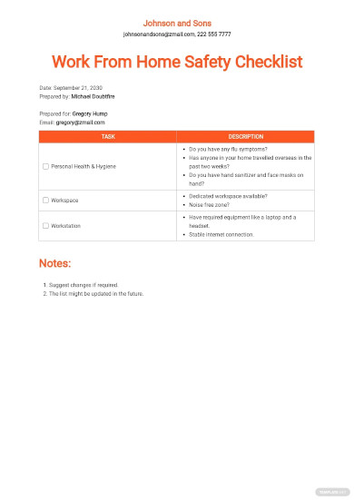 work from home safety checklist template