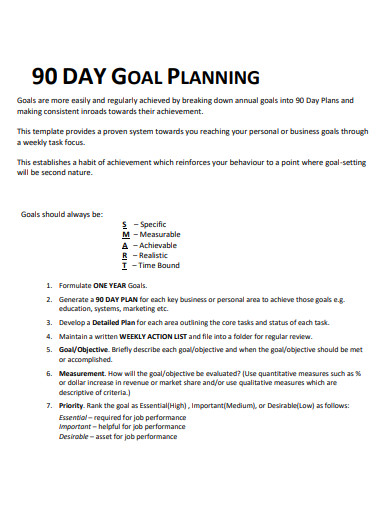 90 days goal setting and executive plan