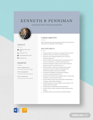Assistant Executive Housekeeper Resume Template