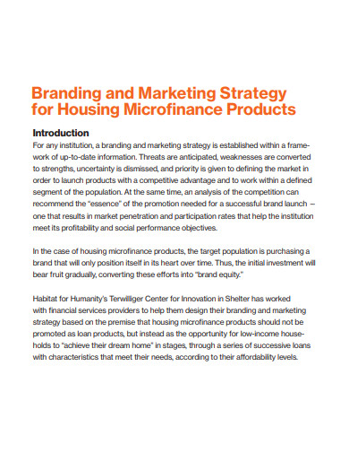 branding and marketing strategy for housing microfinance products