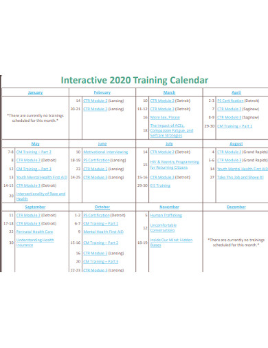 business training calendar