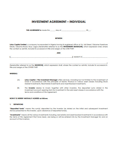 capital investment agreement