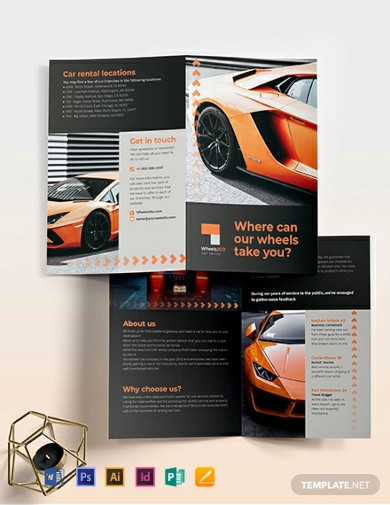 car rental bi fold brochure template
