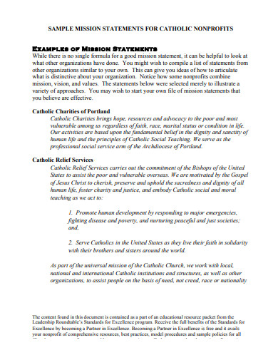 Catholic Nonprofit Mission Statement