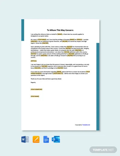 character reference letter for immigration template