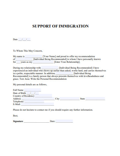 Letter Of Recommendation For Immigration