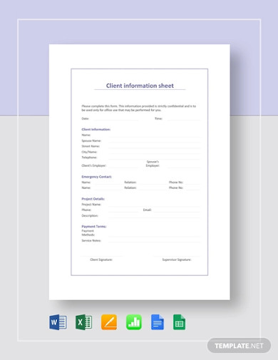 client information sheet example