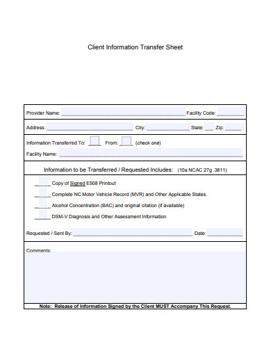 client information transfer sheet