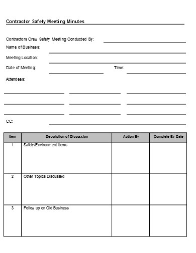 Contractor Safety Meeting Minutes Template