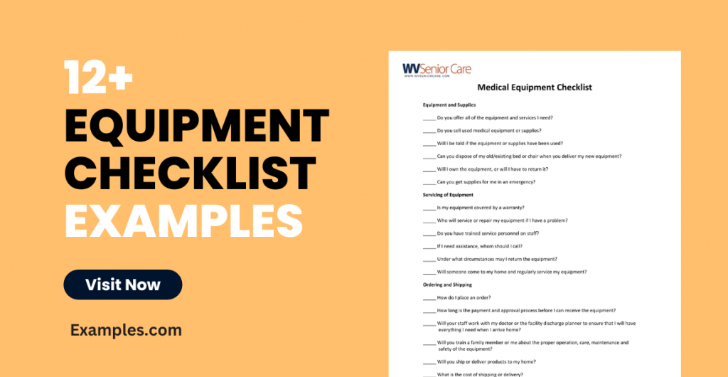 Equipment Checklist Examples