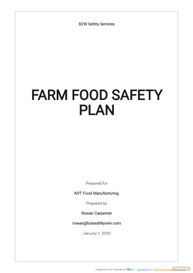 farm food safety plan template
