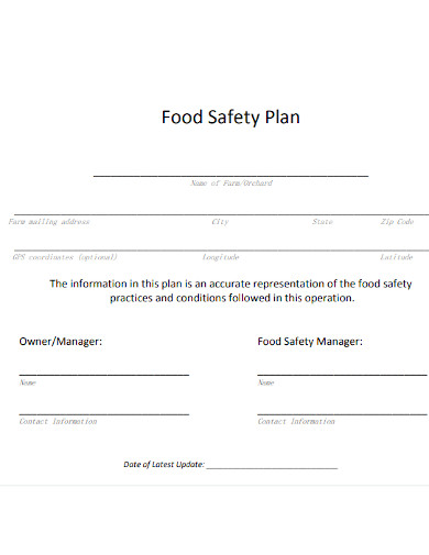 formal food safety plan template