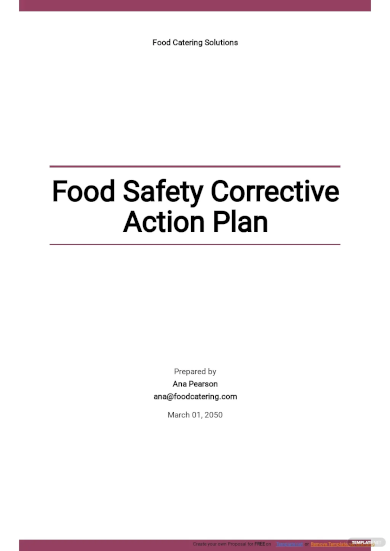 free food safety corrective action plan template