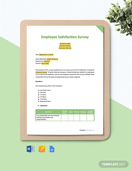 free sample employee satisfaction survey template