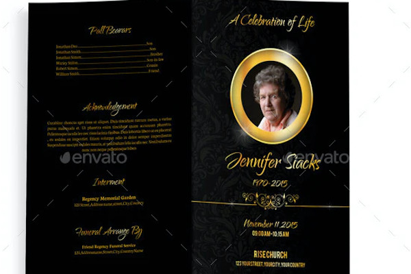 golden funeral program brochure