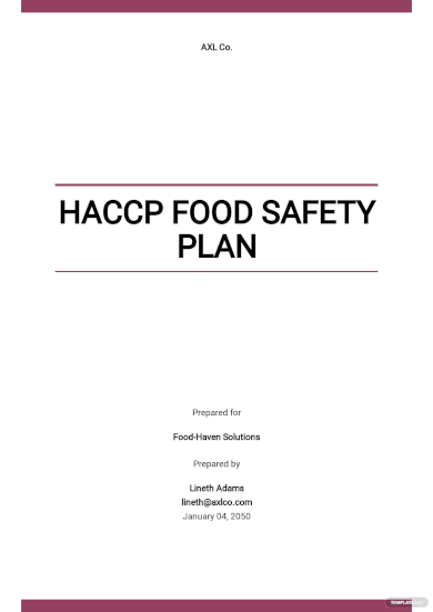 haccp food safety plan template