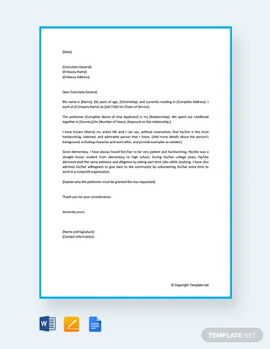 immigration reference letter for a family member template