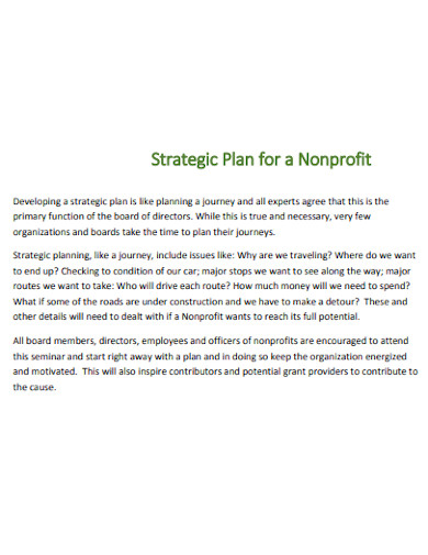 nonprofit strategic plan for organizations example
