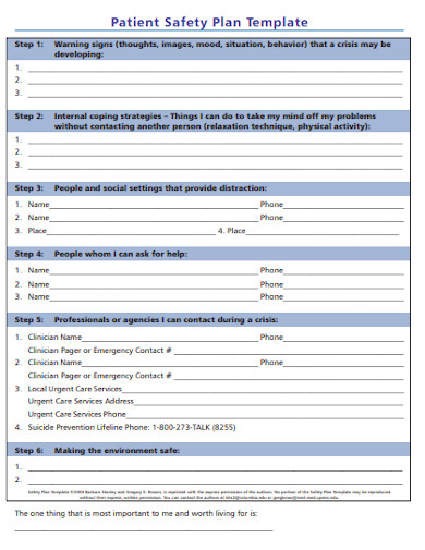 patient safety plan template