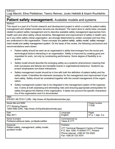 patient safety management plan