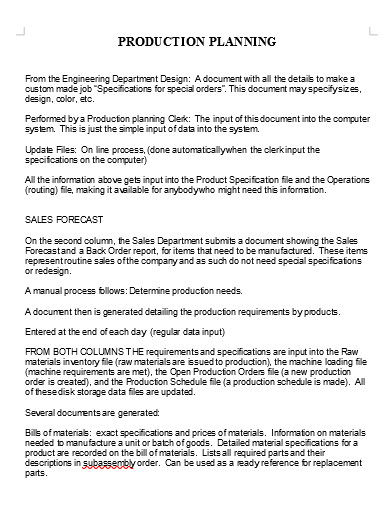 production section of business plan example