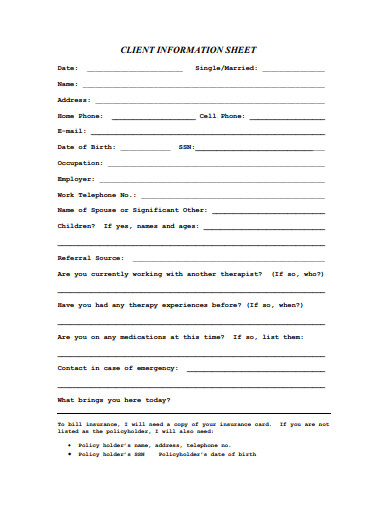 professional client information sheet