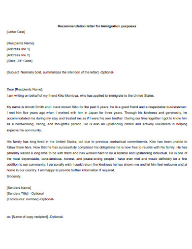 Letter of Recommendation for Immigration - 5+ Examples, Format, Sample ...