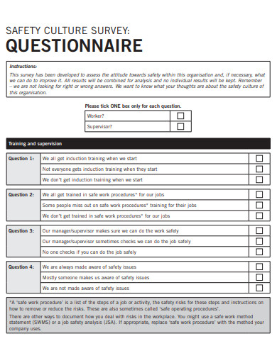 safety culture survey questionnaire