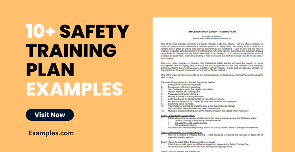 Safety Training Plan Examples