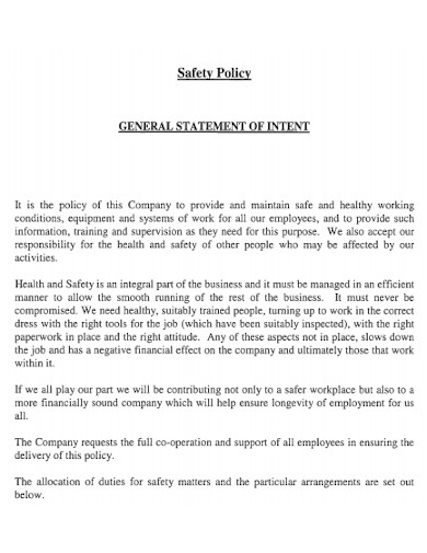 sample construction safety policy example