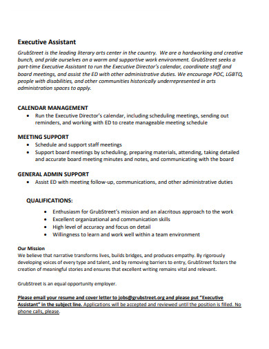 sample executive assistant cover letter example